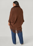 Fringed Faux Fur Trimmed Ruana