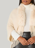 Fringe And Faux Fur Trimmed Ruana