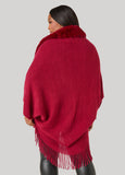 Fringed And Faux Fur Trimmed Ruana