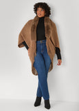 Faux Fur Trimmed Ribbed Ruana