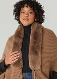 Faux Fur Trimmed Ribbed Ruana