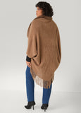 Faux Fur Trimmed Ribbed Ruana