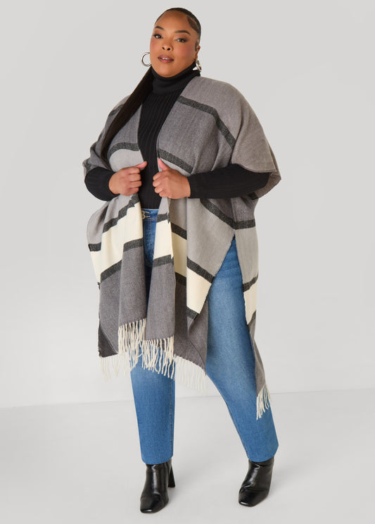 Plus Size Colorblocked Brushed Kimono