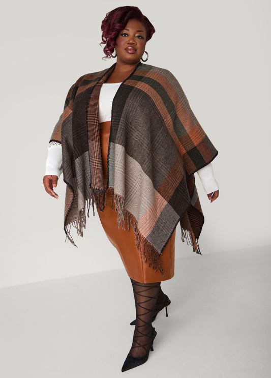 Reversible Fringed Plaid Ruana