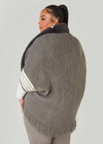 Striped Faux Fur Trimmed Poncho