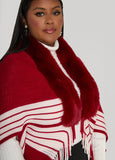 Faux Fur Trimmed Stripe Poncho