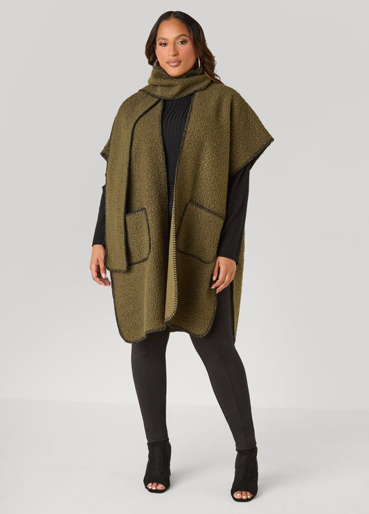 Bouclé Knit Scarf Detailed Ruana
