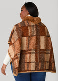 Faux Fur Trimmed Plaid Poncho