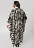 Faux Leather Trimmed Checked Ruana
