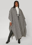 Faux Leather Trimmed Checked Ruana