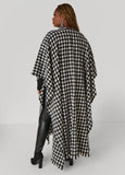 Faux Leather Trimmed Checked Ruana