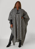 Plus Size Faux Leather Trimmed Checked Ruana