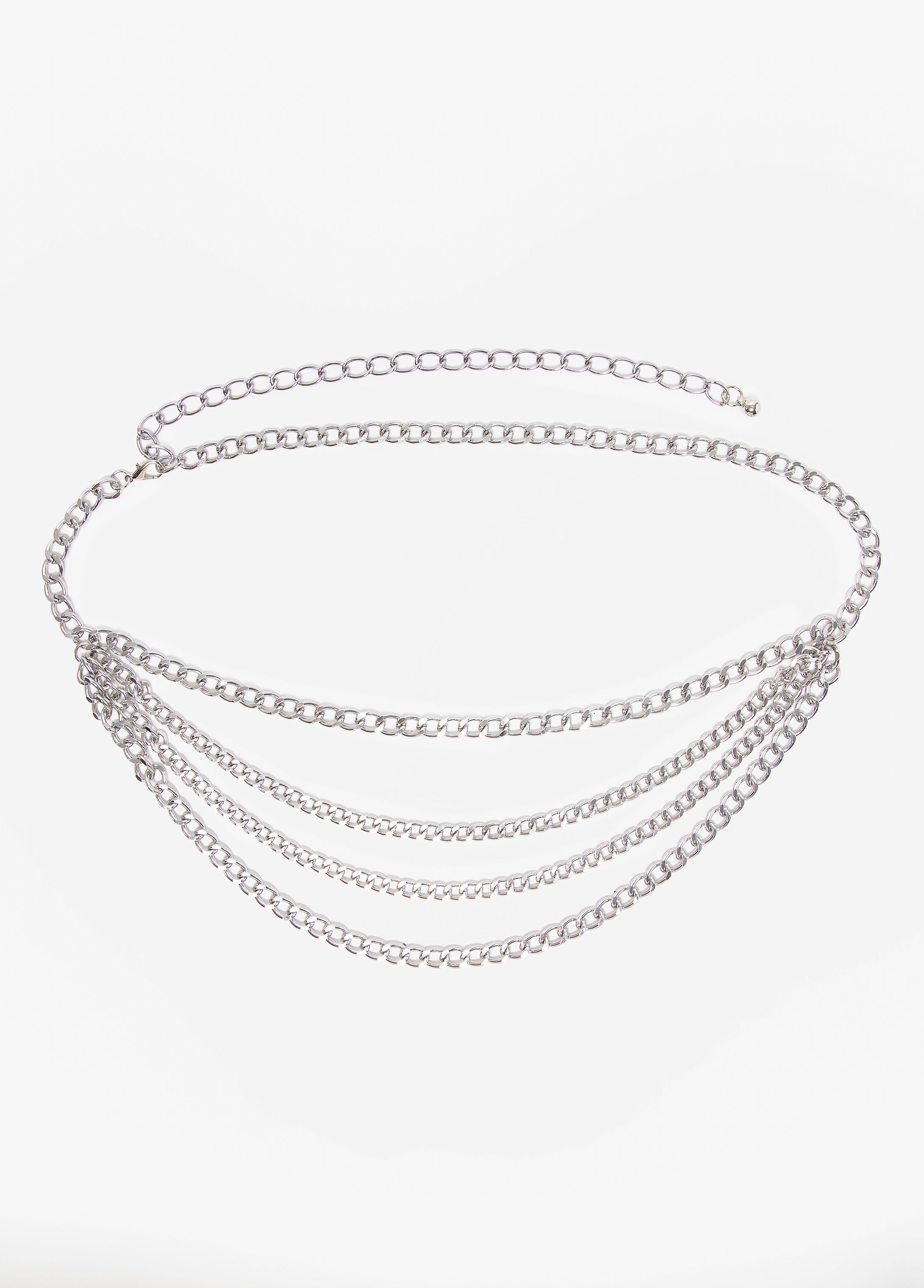 Layered Silver Tone Chain Belt