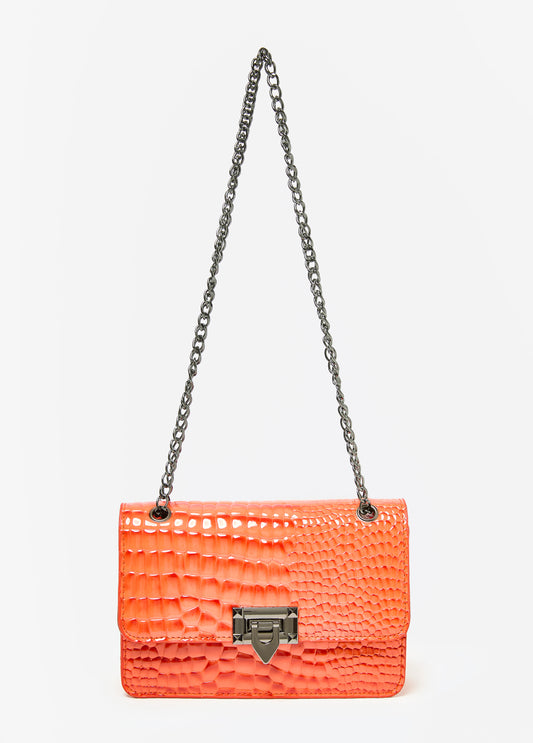 Patent Croc Effect Shoulder Bag