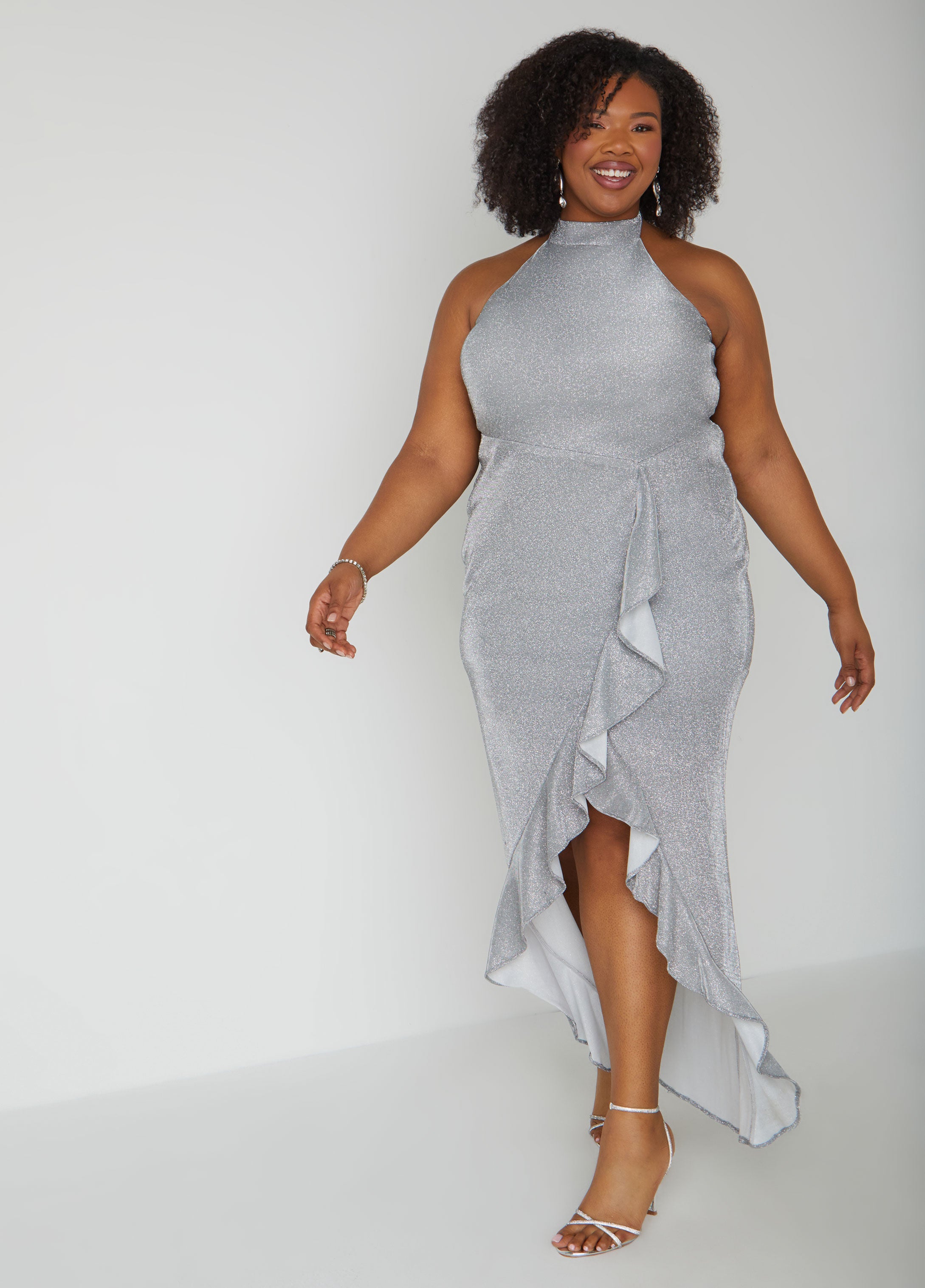 Plus Size Metallic Halter Gown, Silver, 22 - Ashley Stewart Plus Size Metallic Halter Gown, Silver, 22 - Ashley Stewart