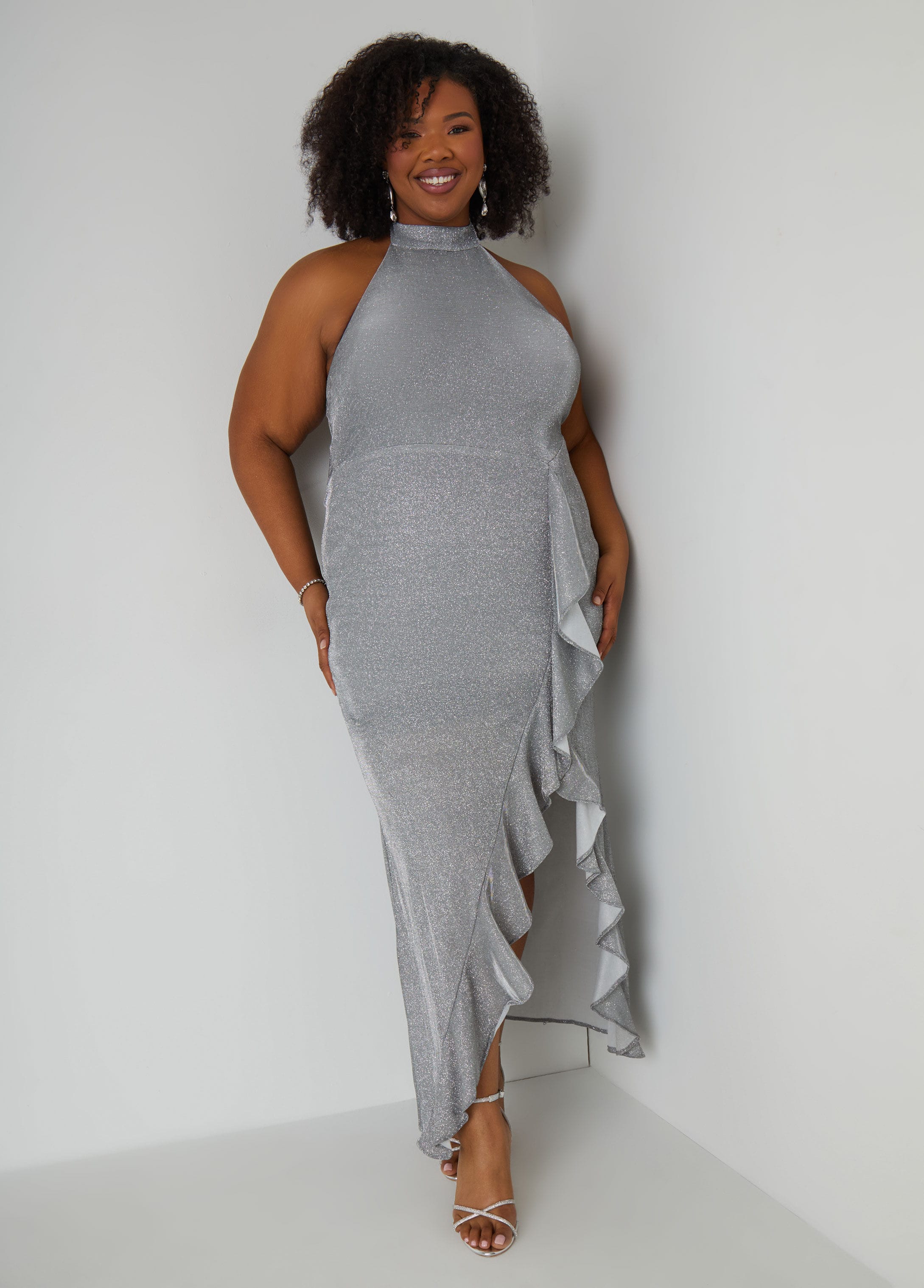 silver halter neck bridesmaid dress KissProm