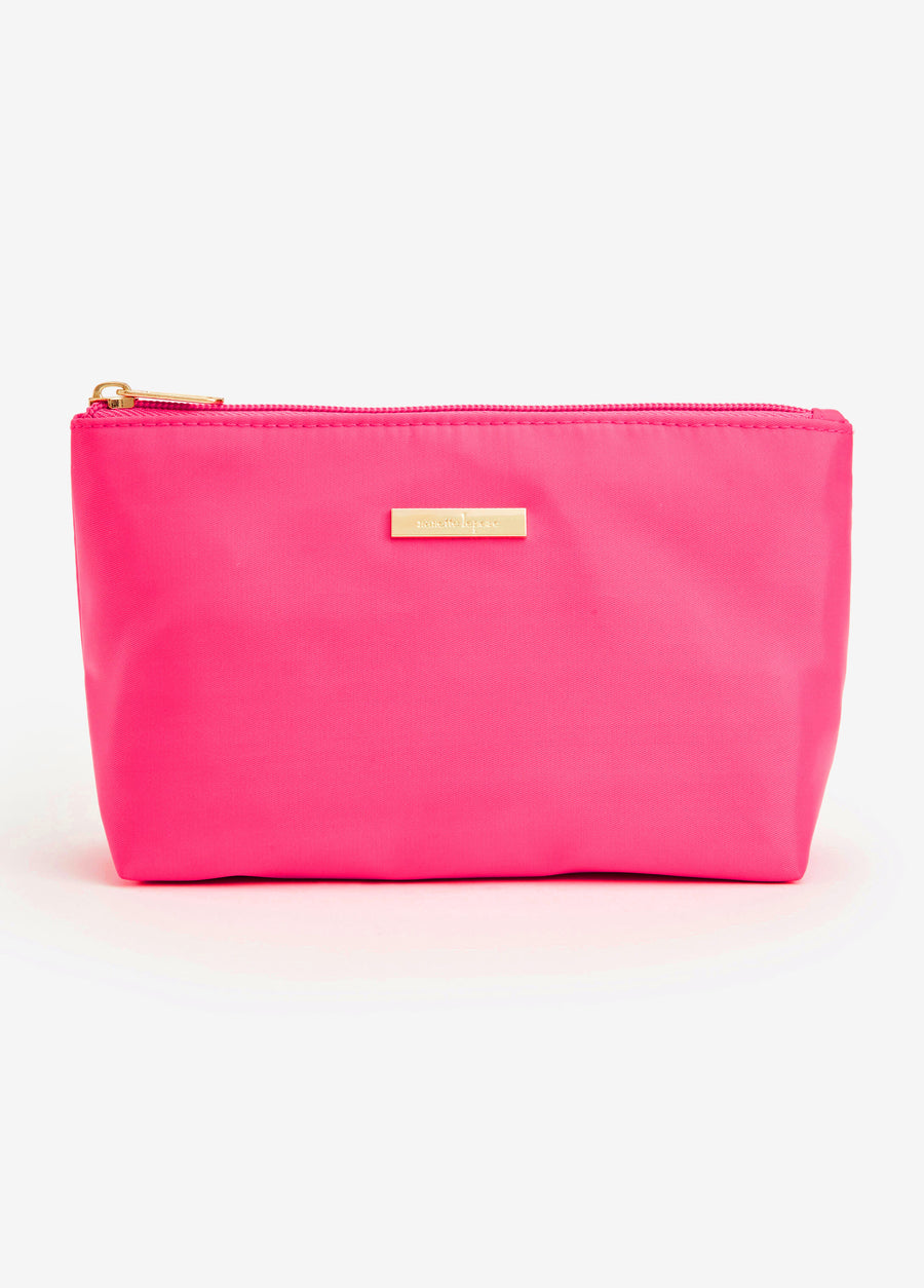 Nanette Lepore Pink Designer Logo Nylon Zip Cosmetic Case Zip Pouch