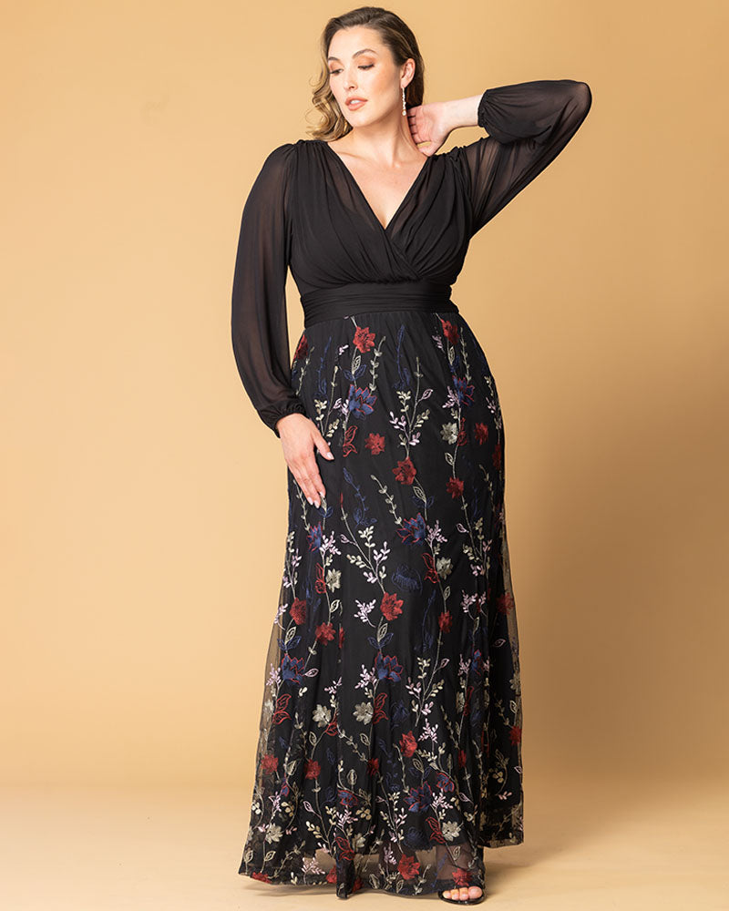 Plus Size Isabella Embroidered Mesh Gown