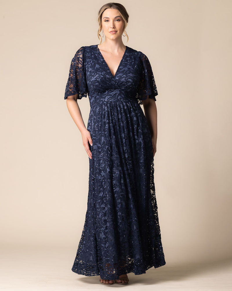 Plus Size Luminous Sequin Lace Long Gown