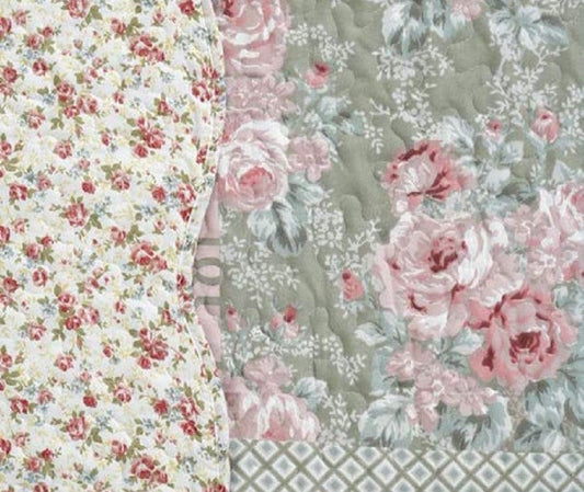 Floral Patchwork Reversible Quilt 3 Piece Set