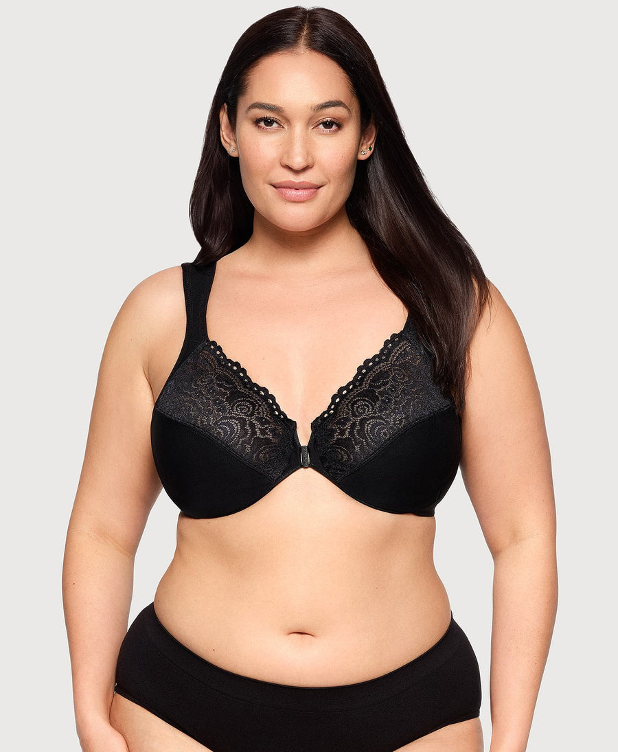 Plus Size Front-Closure Posture Back WonderWire Lace Bra