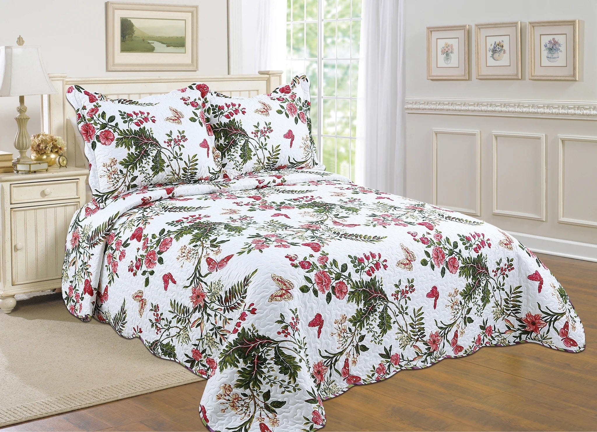 Butterfly And Floral Reversible Quilt Set