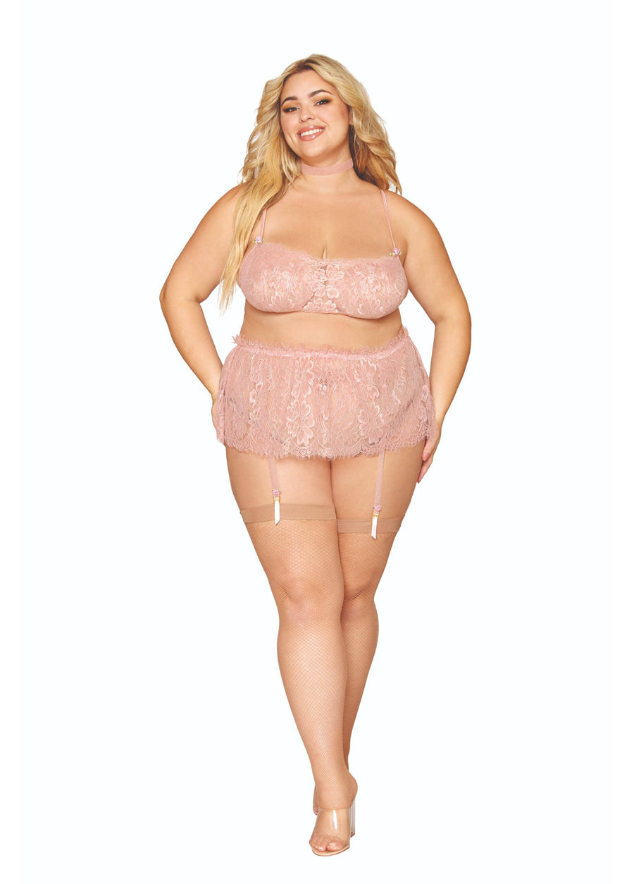 Plus Size Dreamgirl Bralette Garter Skirt And Choker Set
