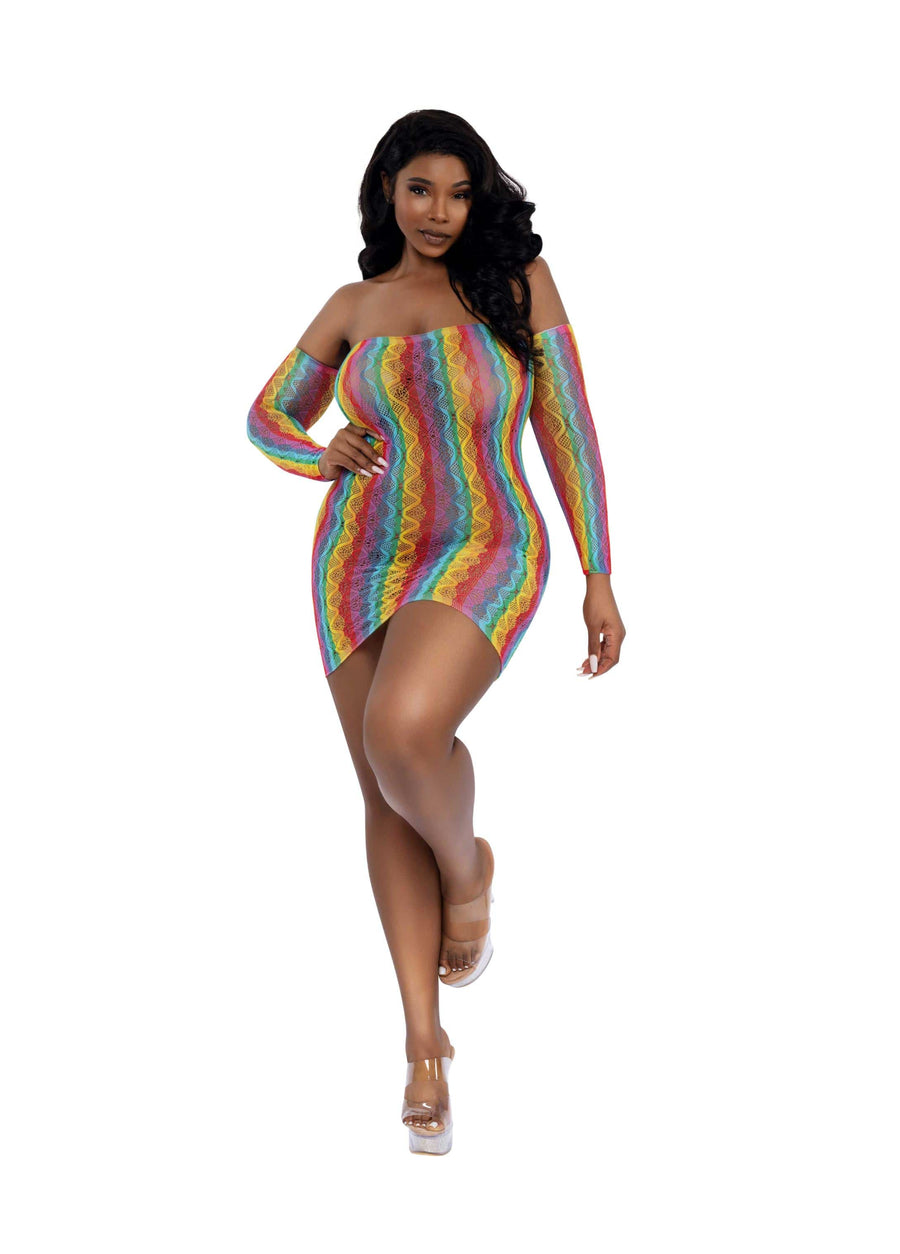 Plus Size Dreamgirl Rainbow Arm Warmers And Mini Dress