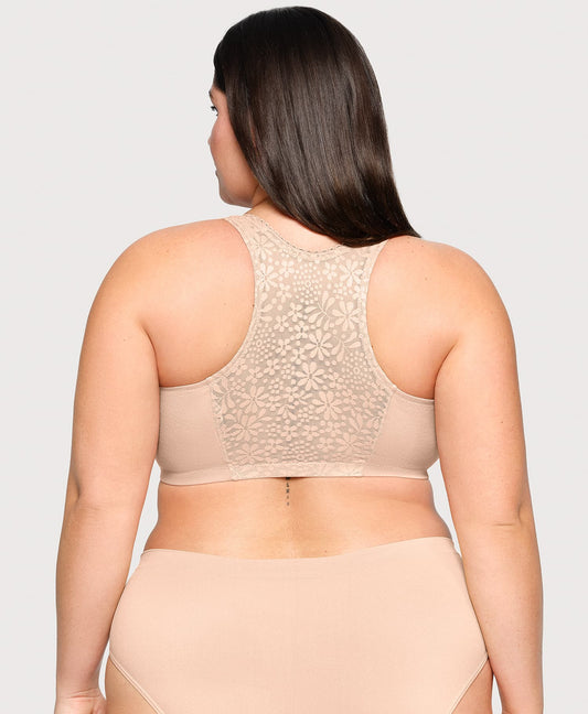 Lace Panel T Back Comfort Bra