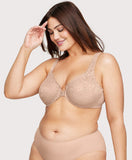Front-Closure Stretch Lace WonderWire Bra Cafe