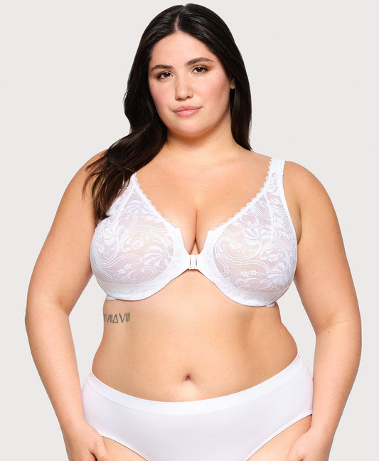 Front-Closure Stretch Lace WonderWire Bra White
