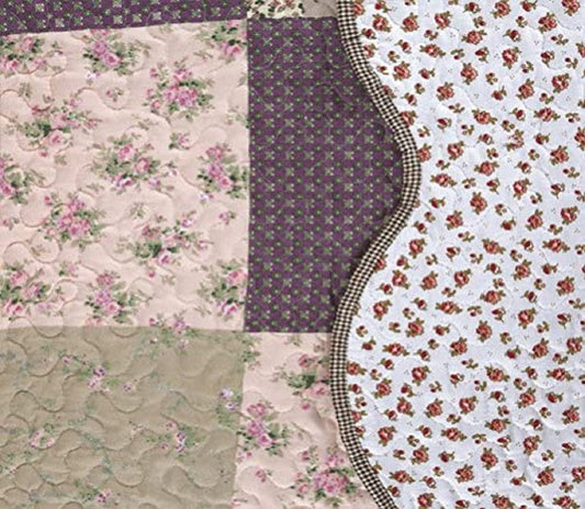3 Piece Floral Patchwork Reversible Quilt Set