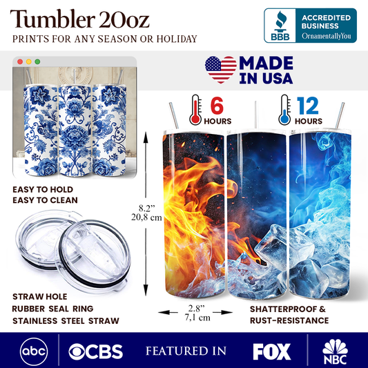 Floral Porcelain Print 20oz Tumbler
