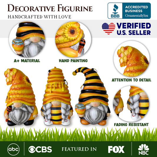 Set of Three Bee Gnome Figurines