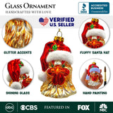 Santas Rooster Glass Ornament