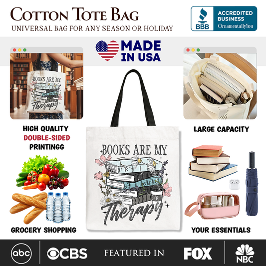 Books Are My Therapy Canvas Tote Bag
