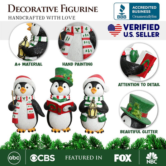 Set Of 3 Penguin Christmas Figurines