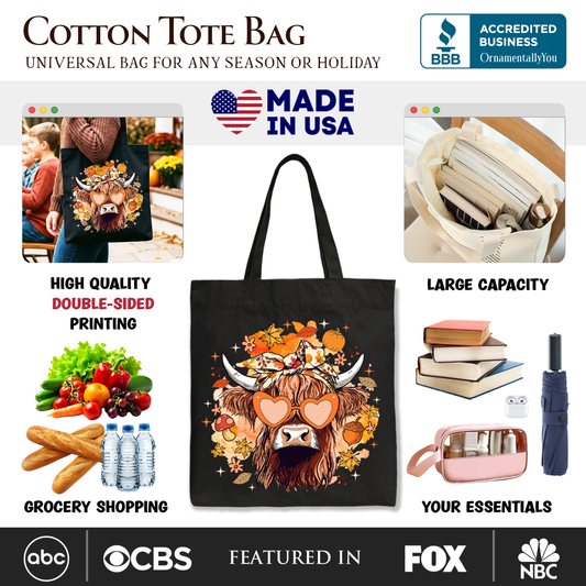 Fall Highland Cow Canvas Tote Bag