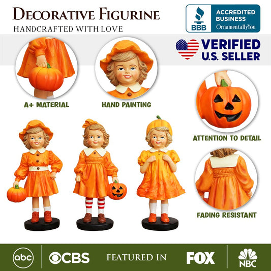 Set Of Three Pumpkin Girl Figurines