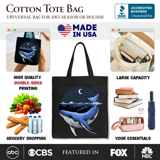 Moonlit Whale Canvas Tote Bag