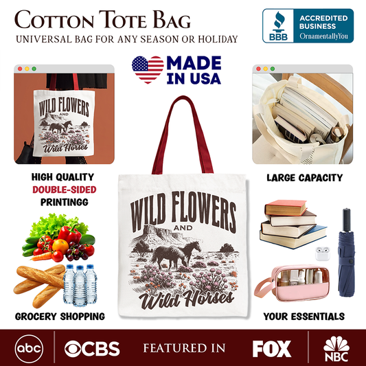 Wild Flowers And Horses Tote Bag