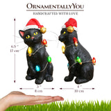 Festive Black Cat With LED Lights Figurine