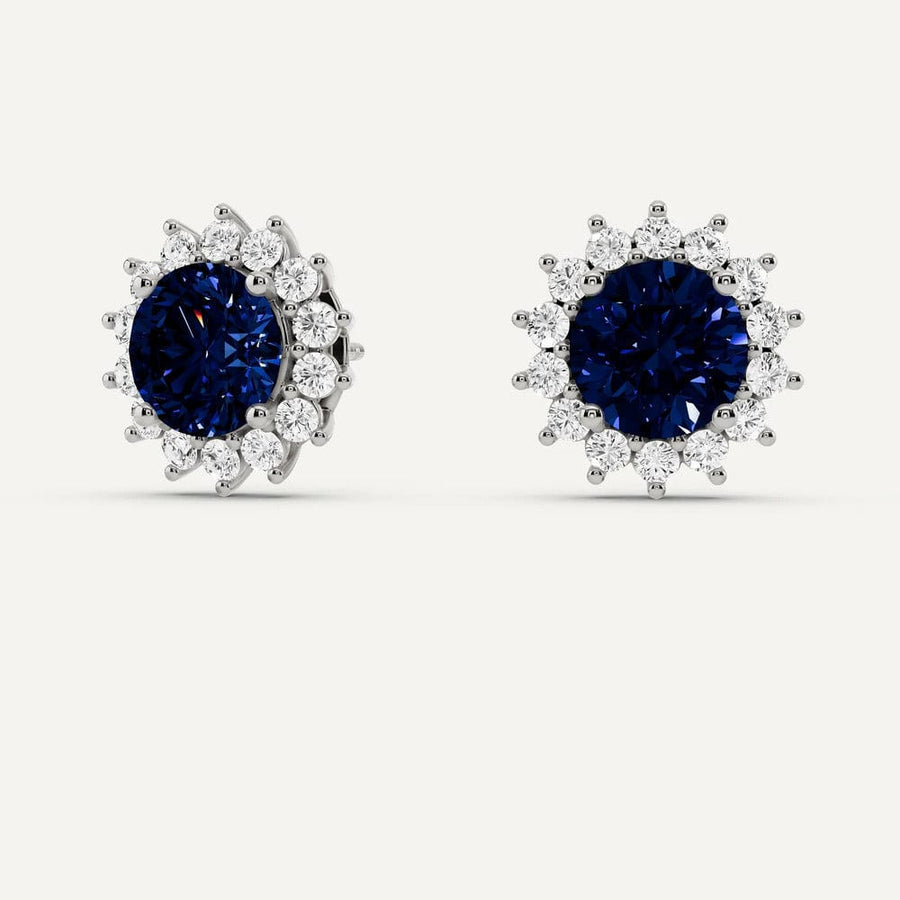 1 Carat Lab Blue Sapphire Diamond Stud Earrings