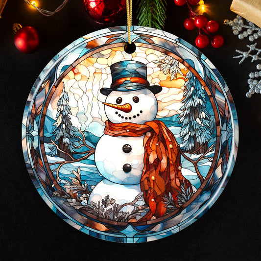 Stained Glass Snowman Ceramic Ornament