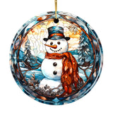 Stained Glass Snowman Ceramic Ornament