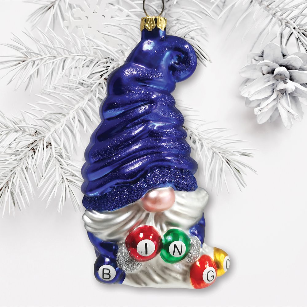 Bingo Gnome Glass Ornament