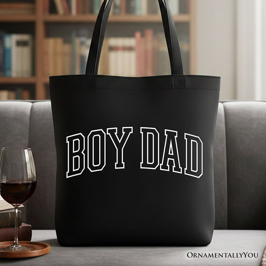 Boy Dad Varsity Canvas Tote Bag