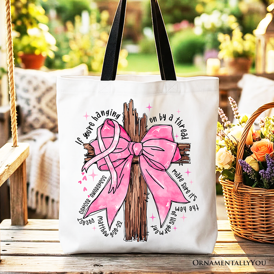 Breast Cancer Bow Cross Canvas Tote Bag