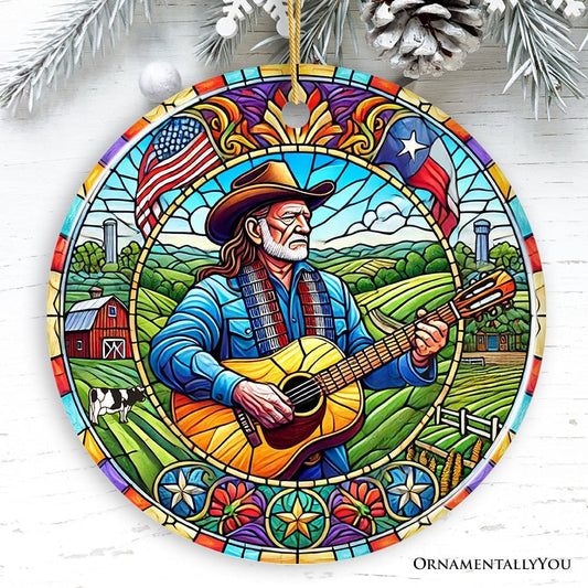 Stained Glass Willie Nelson Ceramic Ornament