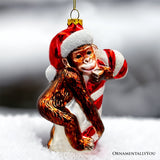 Candy Cane Monkey Glass Ornament